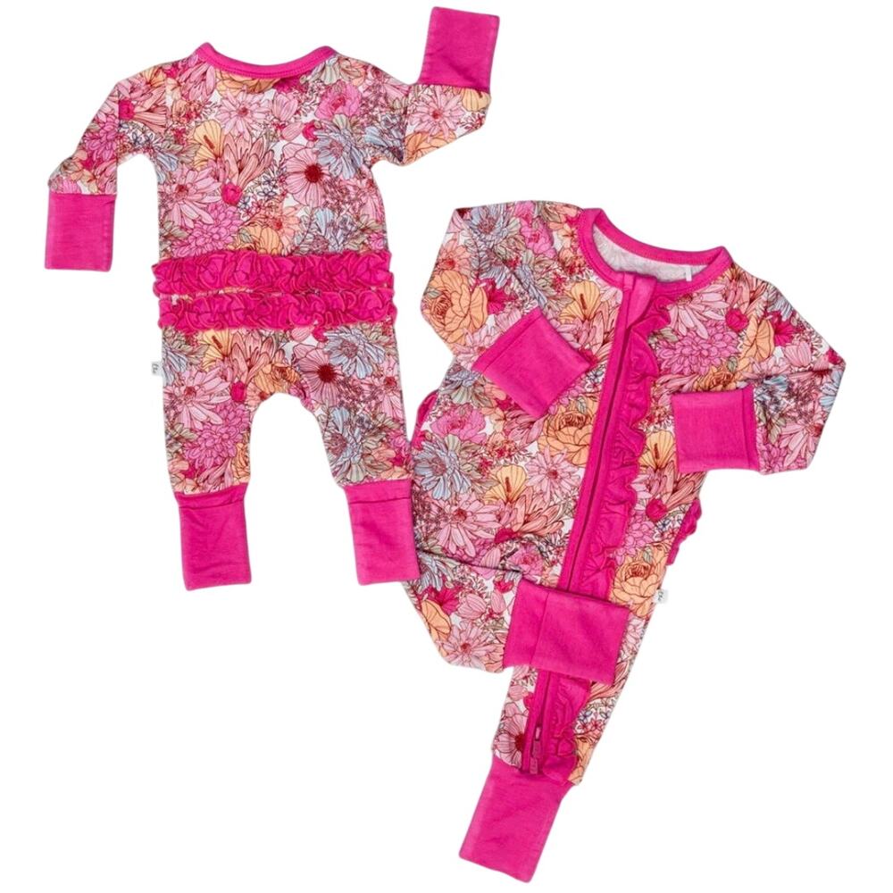 NWT Laree + Co Journee Floral Bamboo Ruffle Convertible 3 Way Zipper Footie 4T